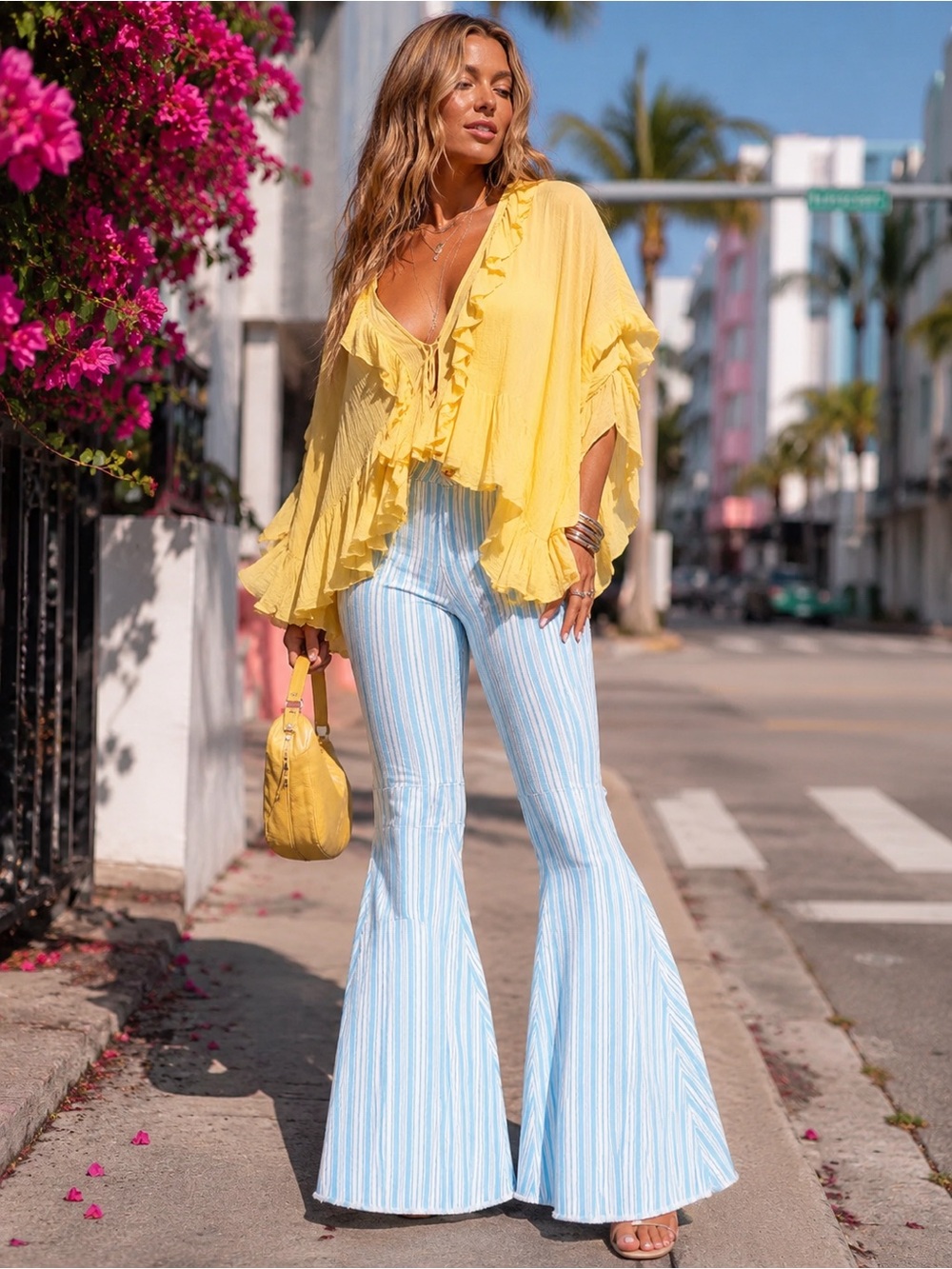 PEACH LOVE | Boardwalk Stripe Bells - blue
